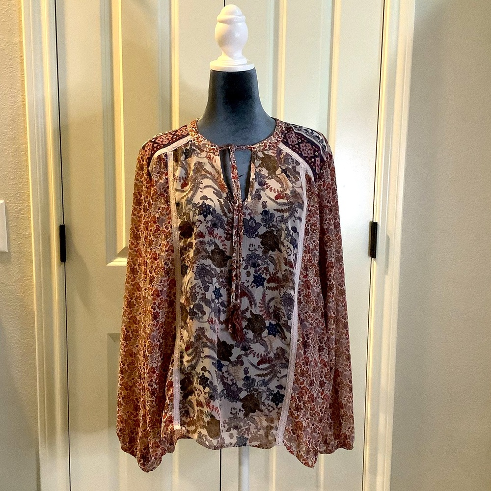 Knox Rose - XL - Boho Floral Print Peasant Tunic Blouse, Flowy - Plus Size